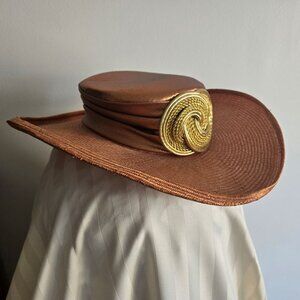 Elegant Women Straw  Hat with golden Accent by Sonni of San Francisco